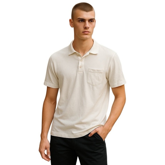 J.Crew Factory Slub Knit Cotton Collared Men’s White Short Sleeve Tee Sze L NWT - Picture 1 of 12